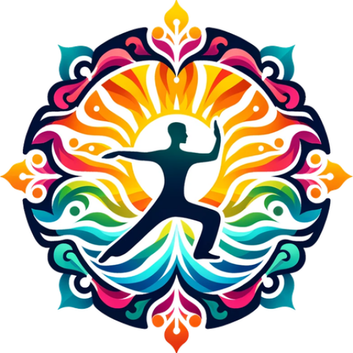 Figure in Qi Gong pose surrounded by rainbow mandala – Easy Light Smooth logo